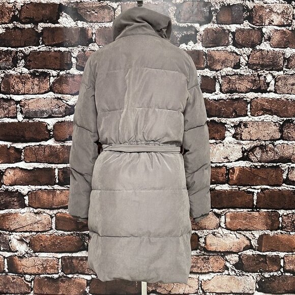 ICHI Puffer Trench Coat Square Tie Brown Size Medium M - Picture 4 of 16